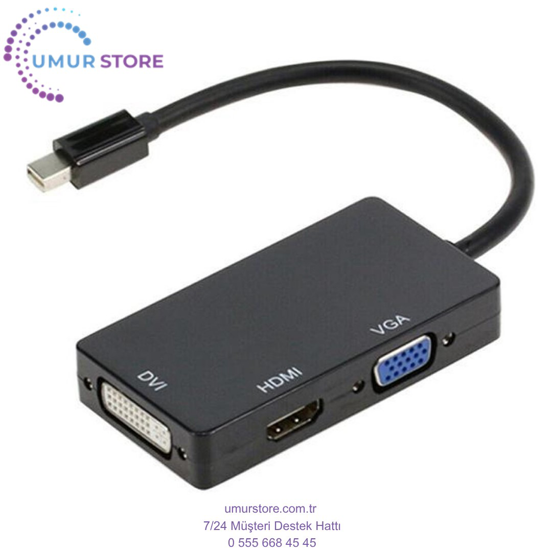 Herz Mini Displayport To Hdmi Dvi Vga Kablo Çevirici Dönüştürücü Thund