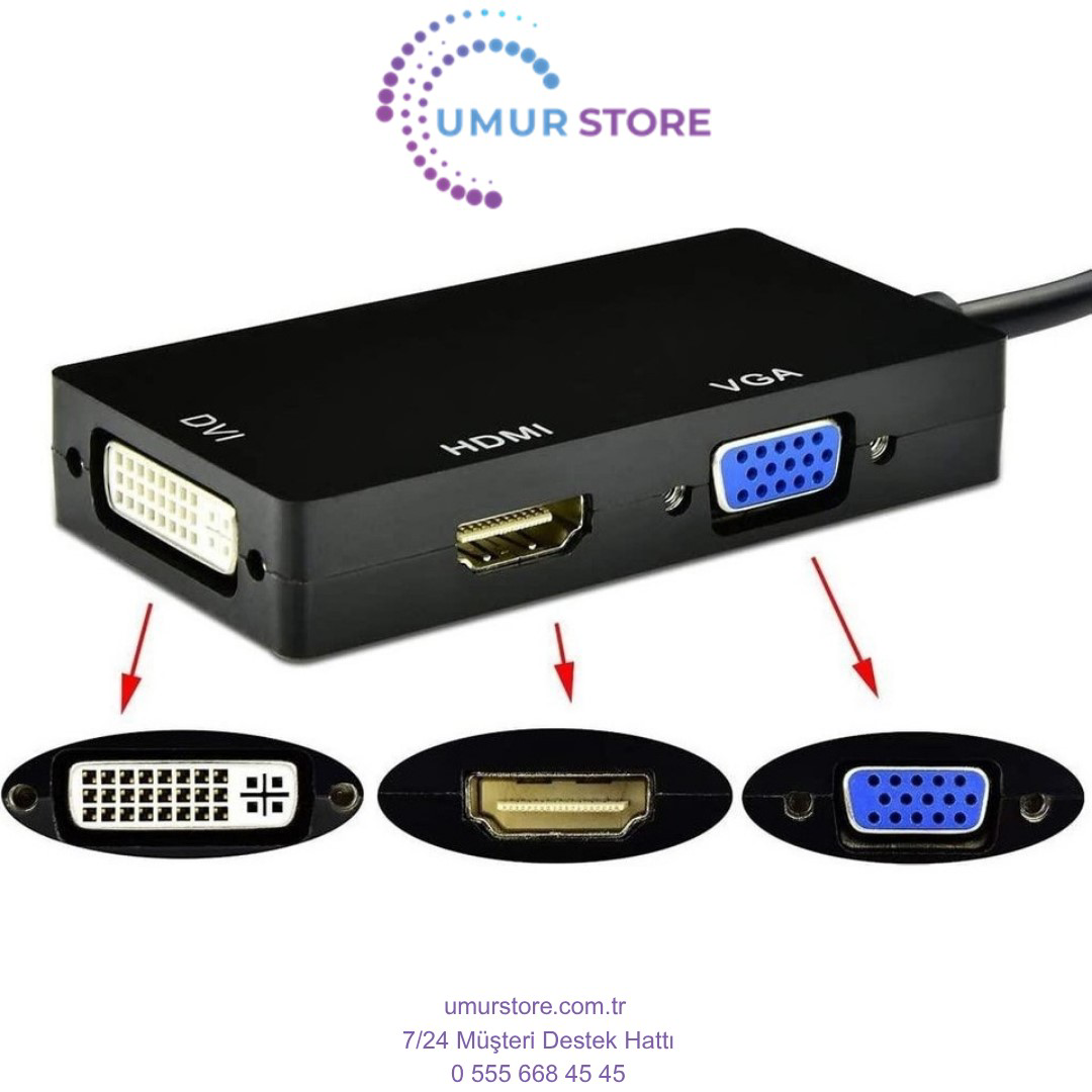 Mini Displayport To HDMI Dvi Vga Kablo Çevirici Dönüştürücü Thund Mini Displayport To HDMI Dvi Vga Kablo Çevirici Dönüştürücü Thund