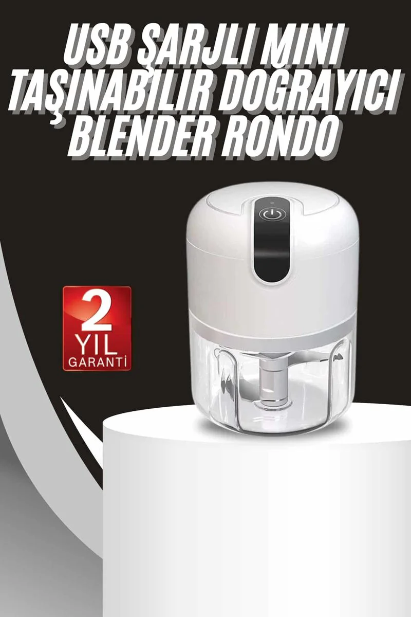 Mini Doğrayıcı Rondo Blender Taşınabilir USB Şarjlı Kompakt Mutfak Yardımcısı - 250ml Kapasiteli