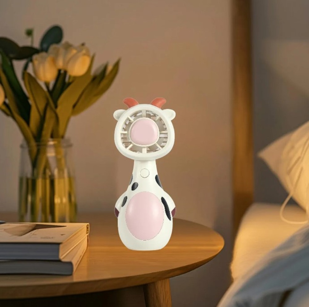 Luluyen Mini El Fanı Şarjlı Telefon Tutuculu İnek Figürlü 3 Kademeli Taşı