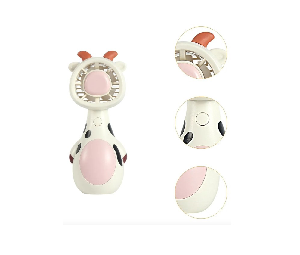 Luluyen Mini El Fanı Şarjlı Telefon Tutuculu İnek Figürlü 3 Kademeli Taşı