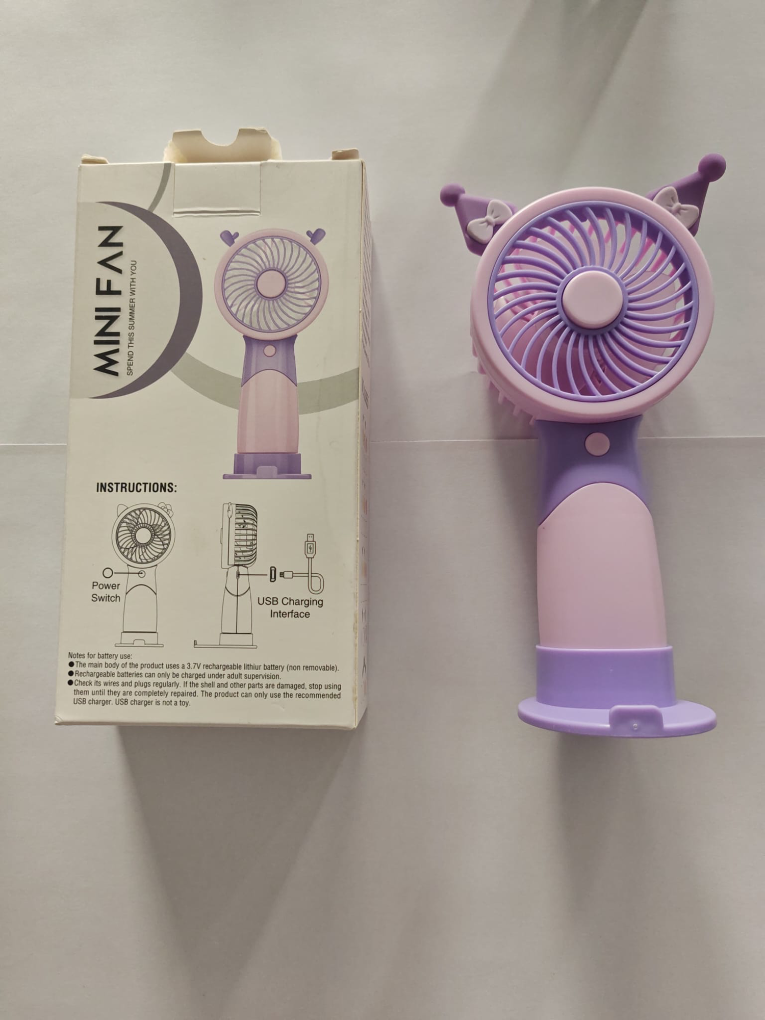 Luluyen Mini El Fanı Şarjlı Telefon Tutuculu Figürlü 3 Kademeli Taşınabil