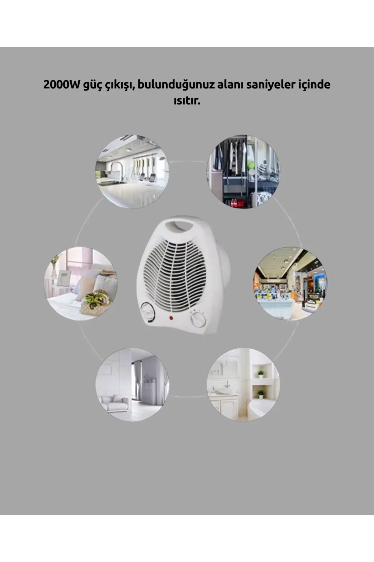 Mini Elektrikli Isıtıcı 2000W – Termostatlı Fanlı Isıtma, Taşınabilir Tasarım