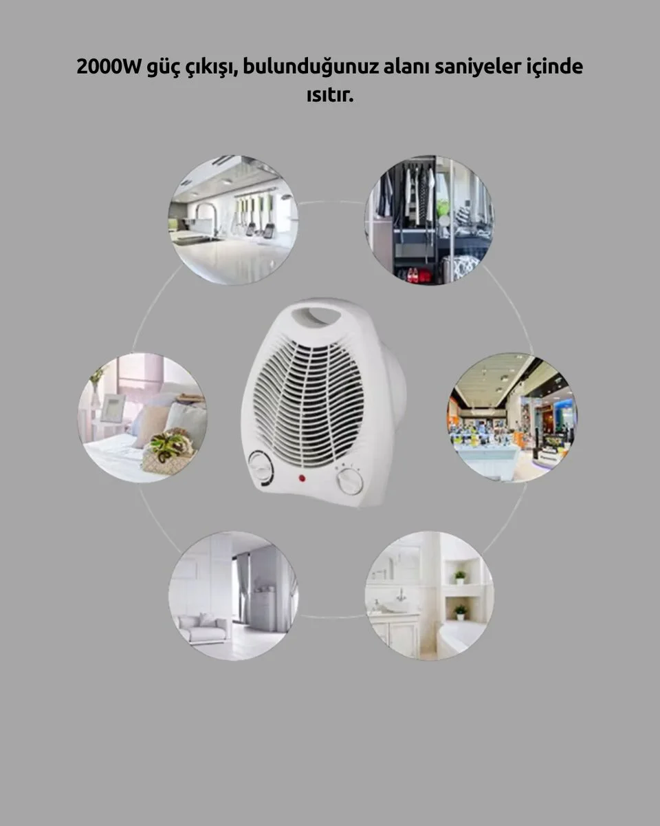 Mini Elektrikli Isıtıcı 2000W – Termostatlı Fanlı Isıtma Taşınabilir Tasarım