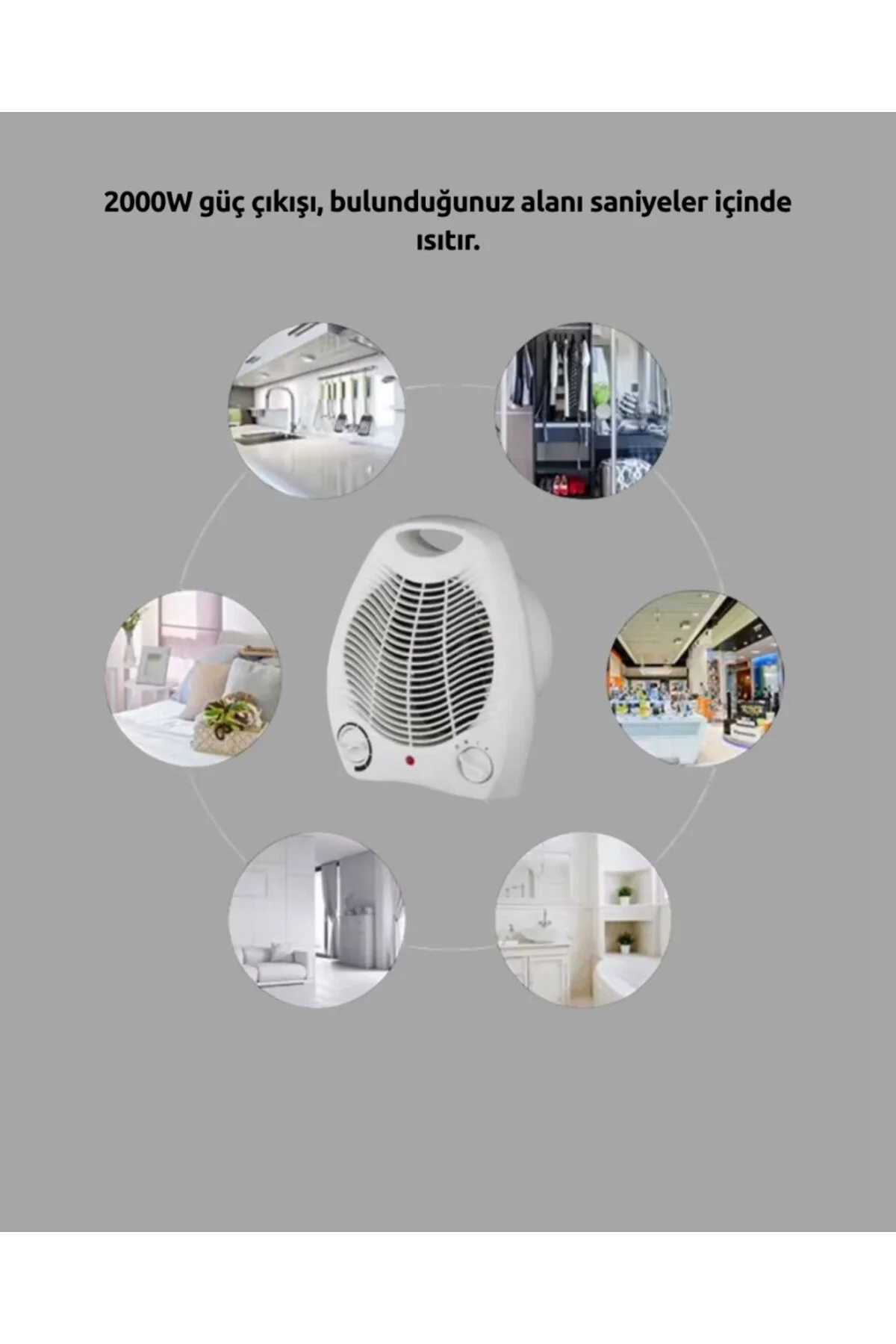 Mini Elektrikli Isıtıcı 2000W – Termostatlı Fanlı Isıtma, Taşınabilir Tasarım