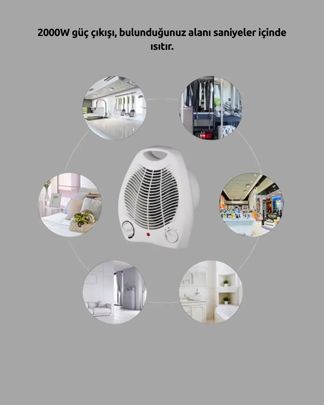 Mini Elektrikli Isıtıcı 2000W – Termostatlı Fanlı Isıtma, Taşınabilir Tasarım