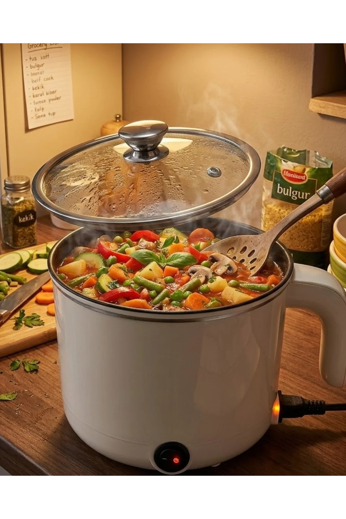 Mini Elektrikli Yemek Pişirici 1 Litre Buharlı Pişirme Tepsili Mu