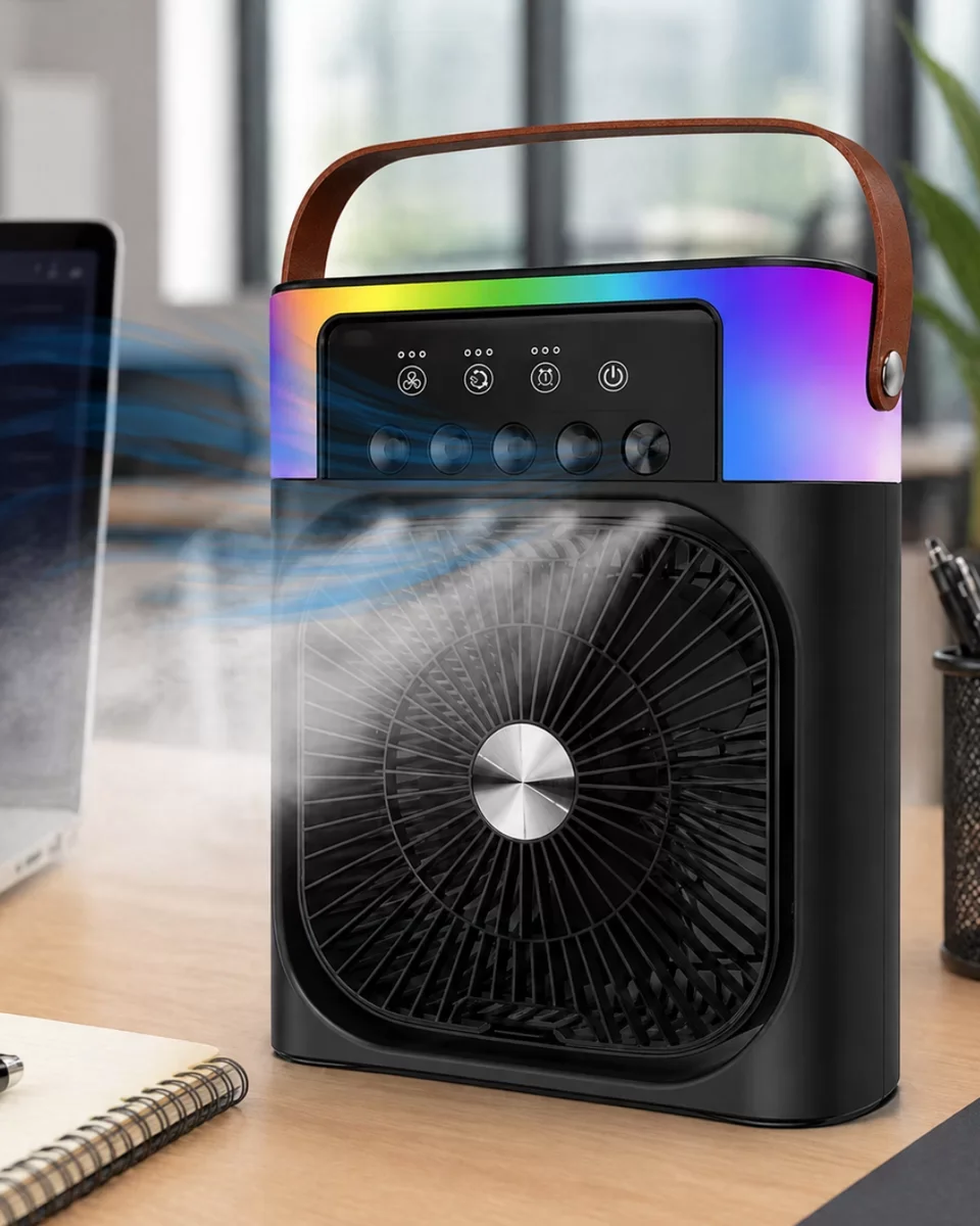 Mini Evaporative Air Cooler Fan: RGB Işıklı Taşınabilir Masaüstü Klima ve Buharlı Soğutucu