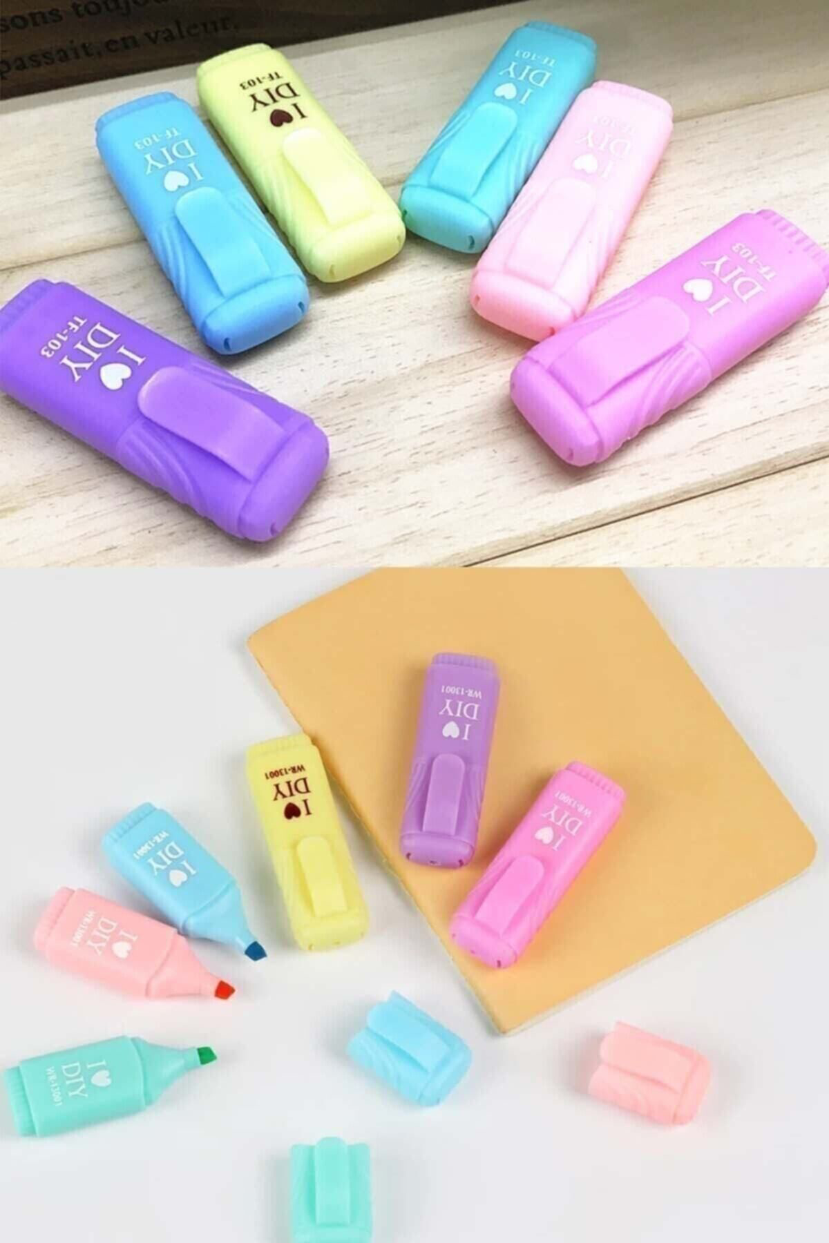 Patladı Gitti Mini Fosforlu Kalem 6'Lı Öğrenci İşaretleme Kalemi - Pastel Renkl