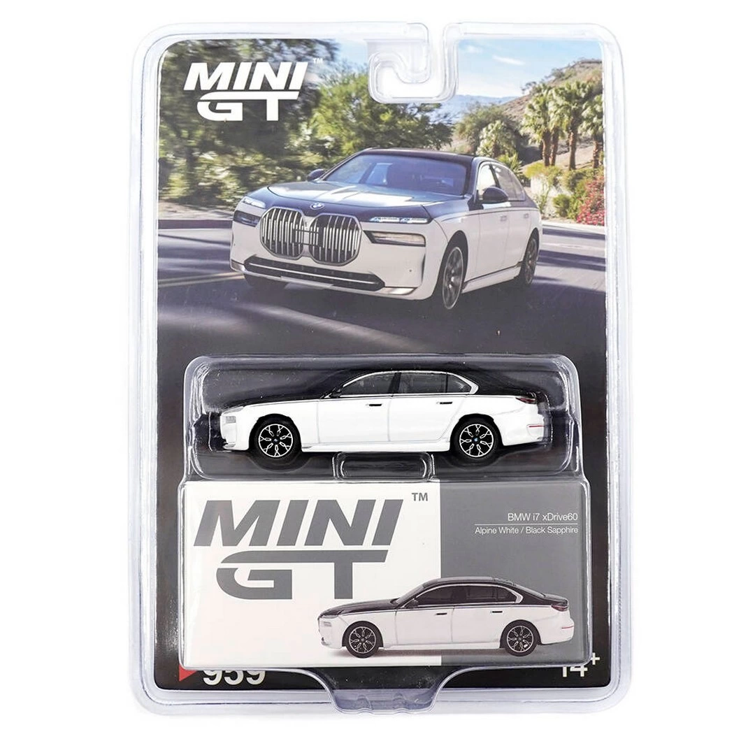 Mini GT 1/64 BMW i7 xDrive60 Alpine White / Black Sapphire - Blis