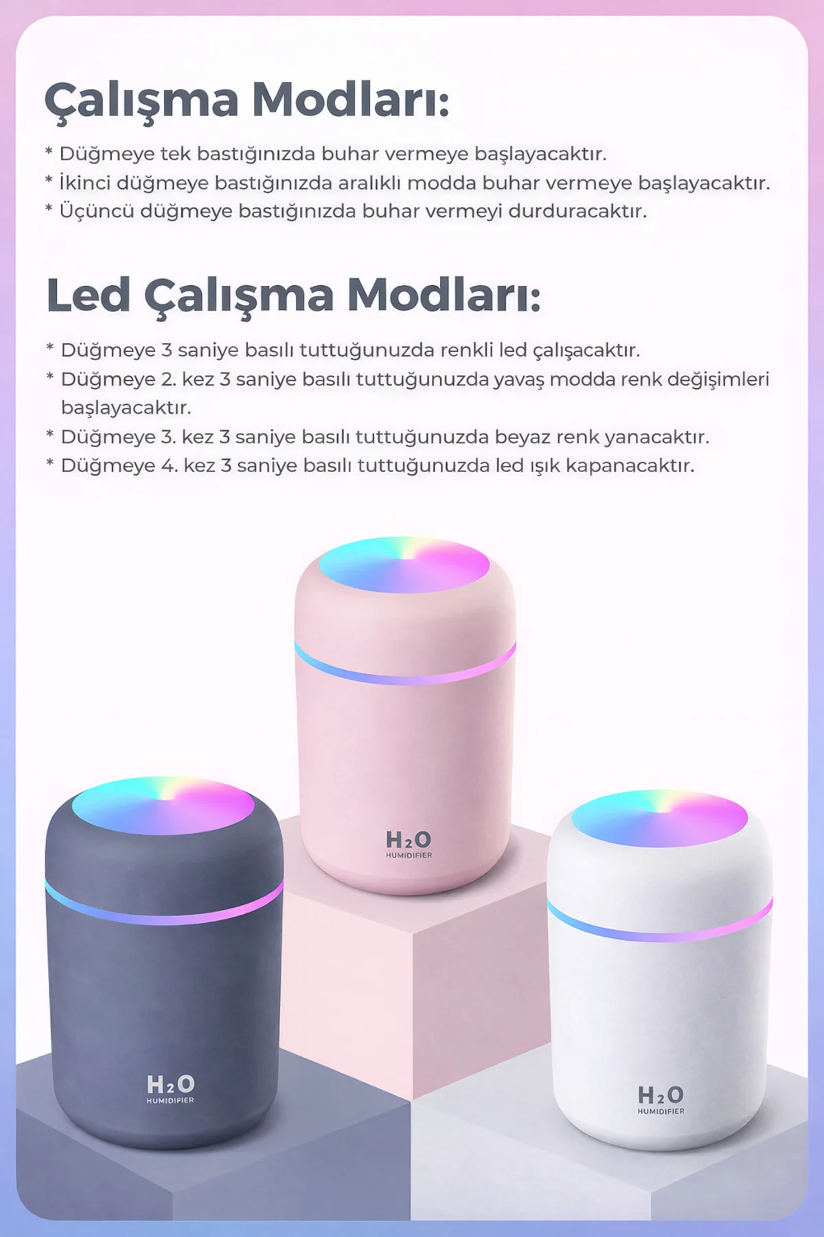 Mini Hava Nemlendirici 300ML RGB Işıklı Type-C Buhar Makinesi Ses