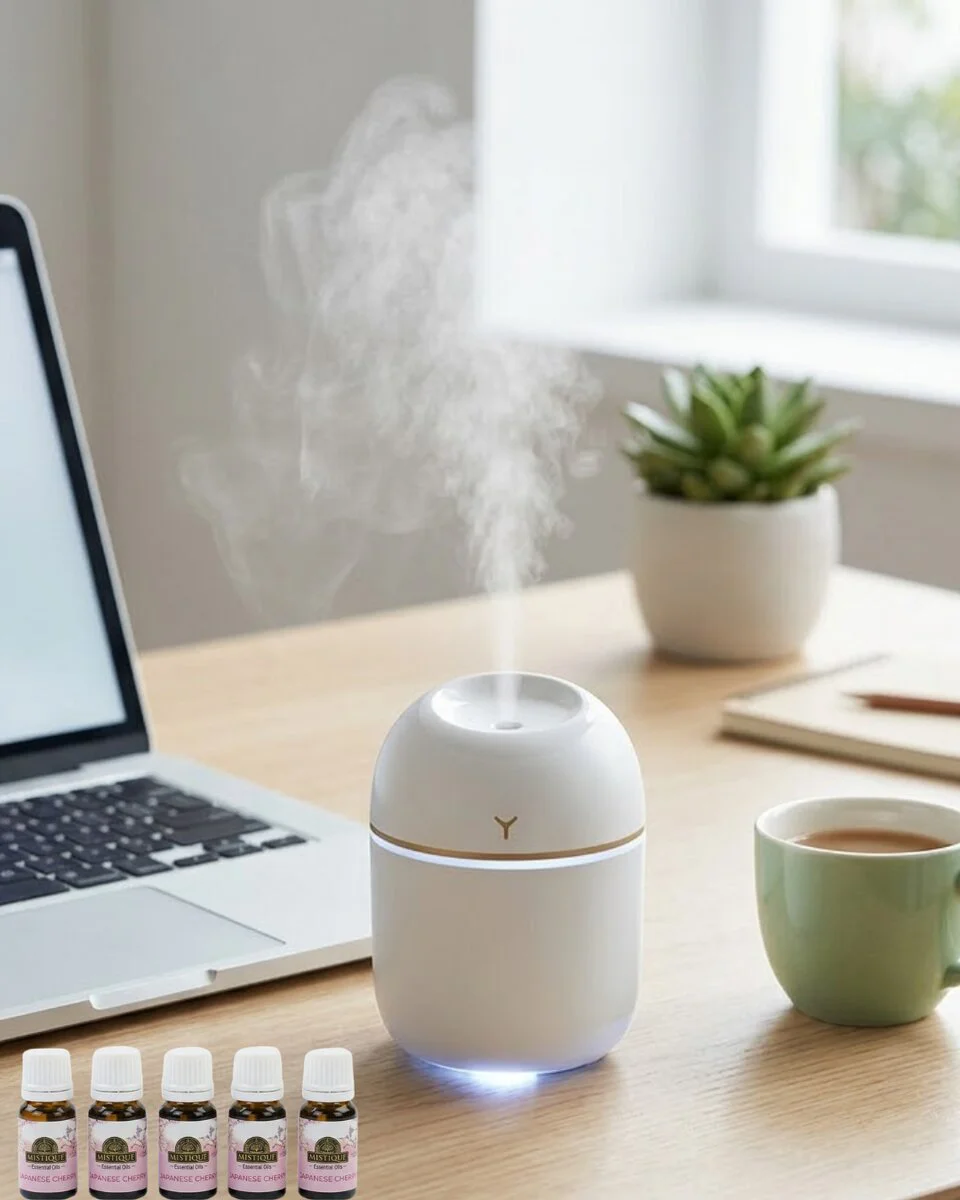 Mini Hava Nemlendirici USB Bağlantılı LED Işıklı 5 Esans Hediyeli Aromaterapi Difüzörü