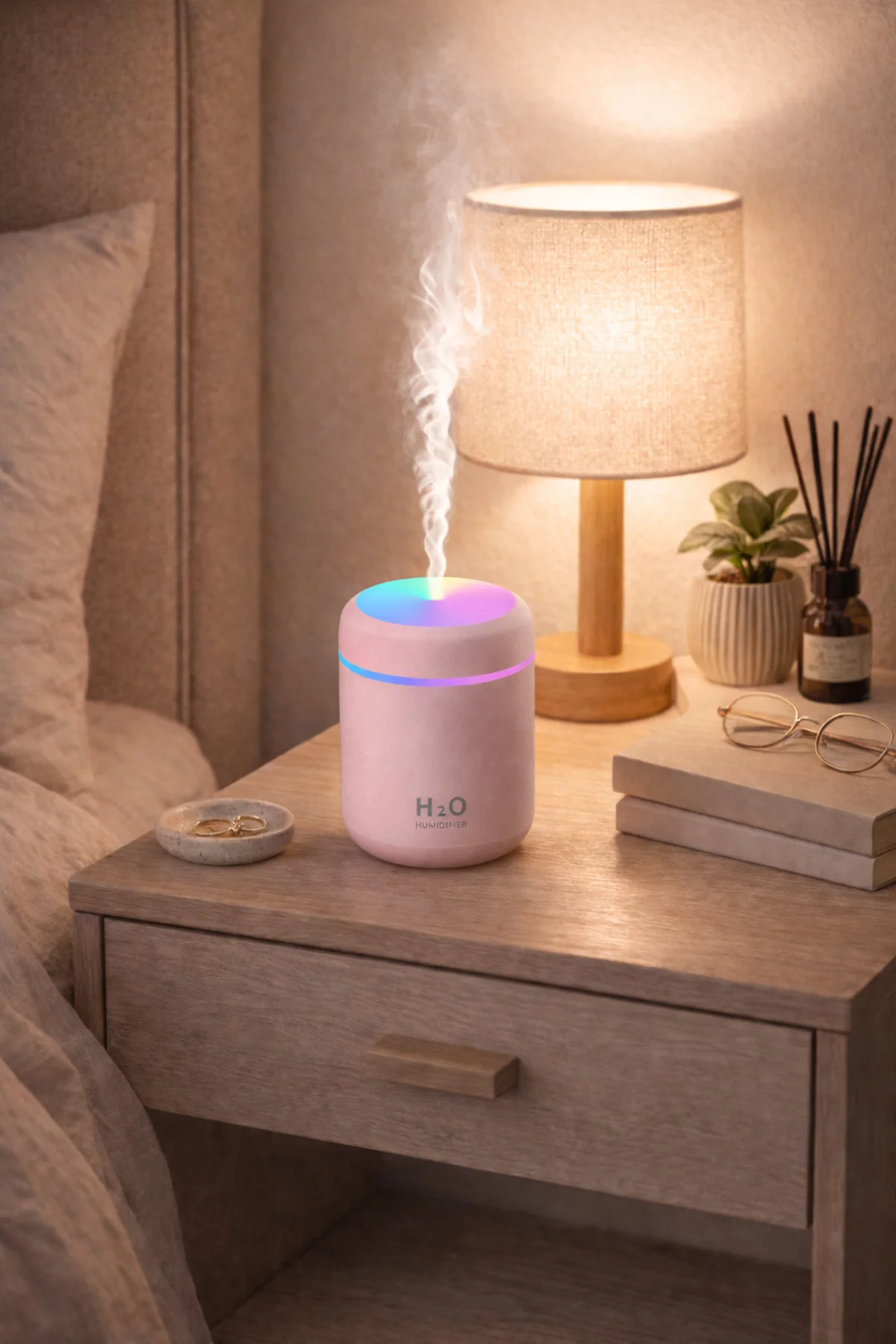 Mini Hava Nemlendirici 300ML RGB Işıklı Type-C Buhar Makinesi Ses
