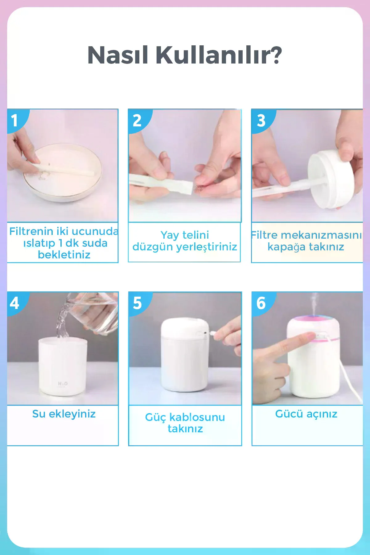 Mini Hava Nemlendirici 300ML RGB Işıklı Type-C Buhar Makinesi Ses