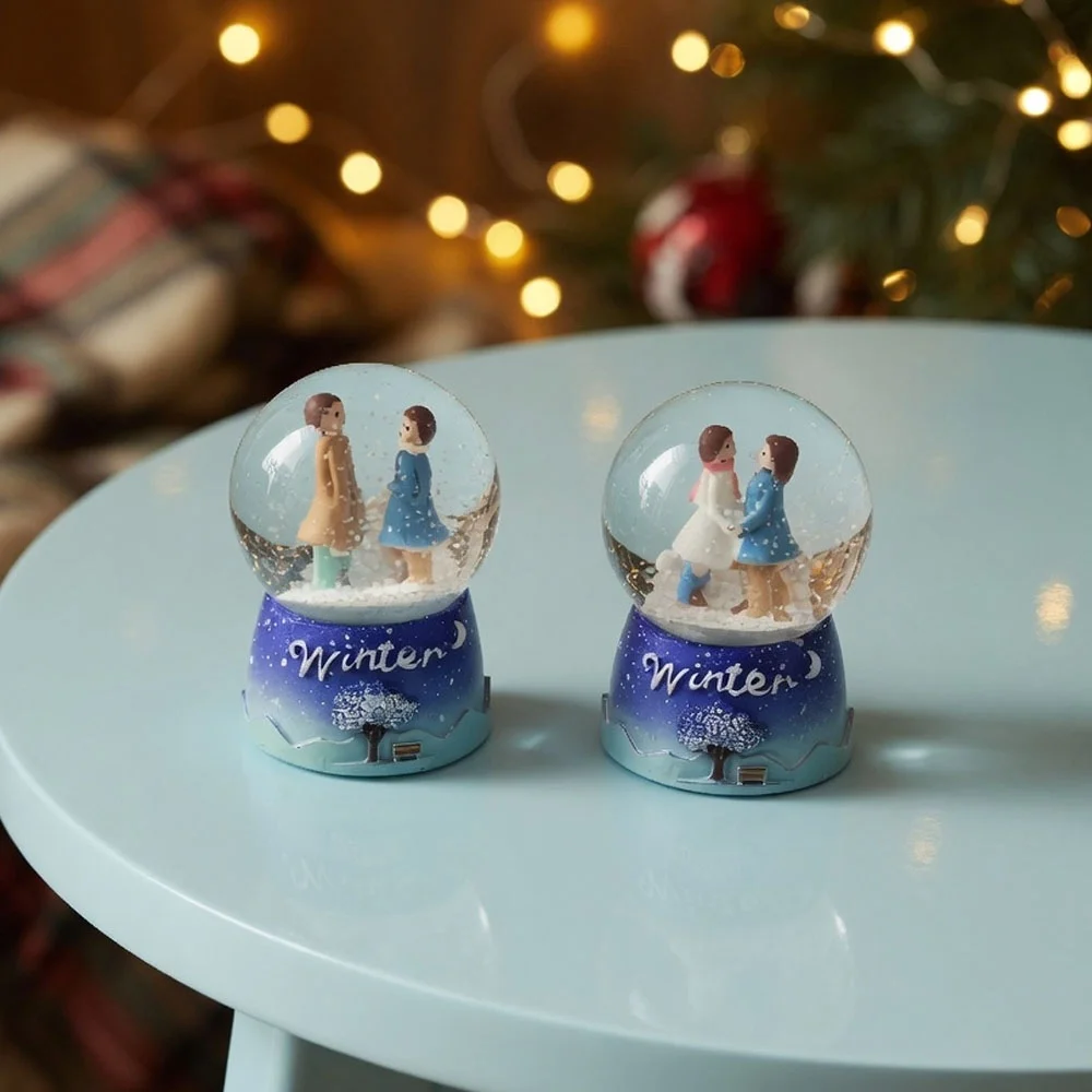 Mini Işıklı Kar Küresi - Sevimli Çift Tasarımlı - Winter Temalı Fiyatı, Yorumları ve Özellikleri