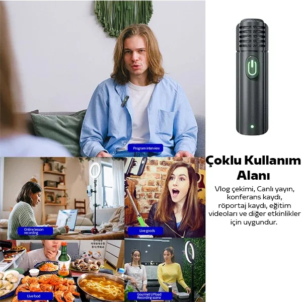 Mini Kablosuz Yaka Mikrofonu 2.4 GHz - Canlı Yayın Kamera Vlog