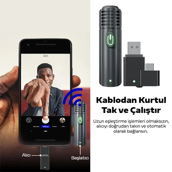 Mini Kablosuz Yaka Mikrofonu 2.4 GHz - Canlı Yayın Kamera Vlog