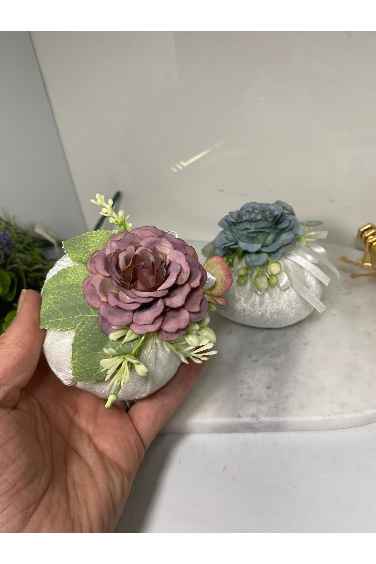 Elif Aksesuar Mini Kadife Kumaş Dekoratif Çiçekli Kese 2 Li