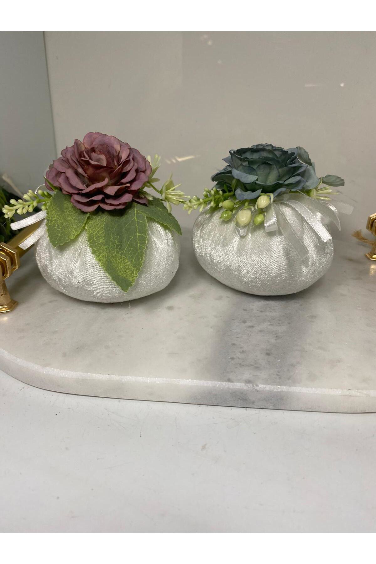 Elif Aksesuar Mini Kadife Kumaş Dekoratif Çiçekli Kese 2 Li