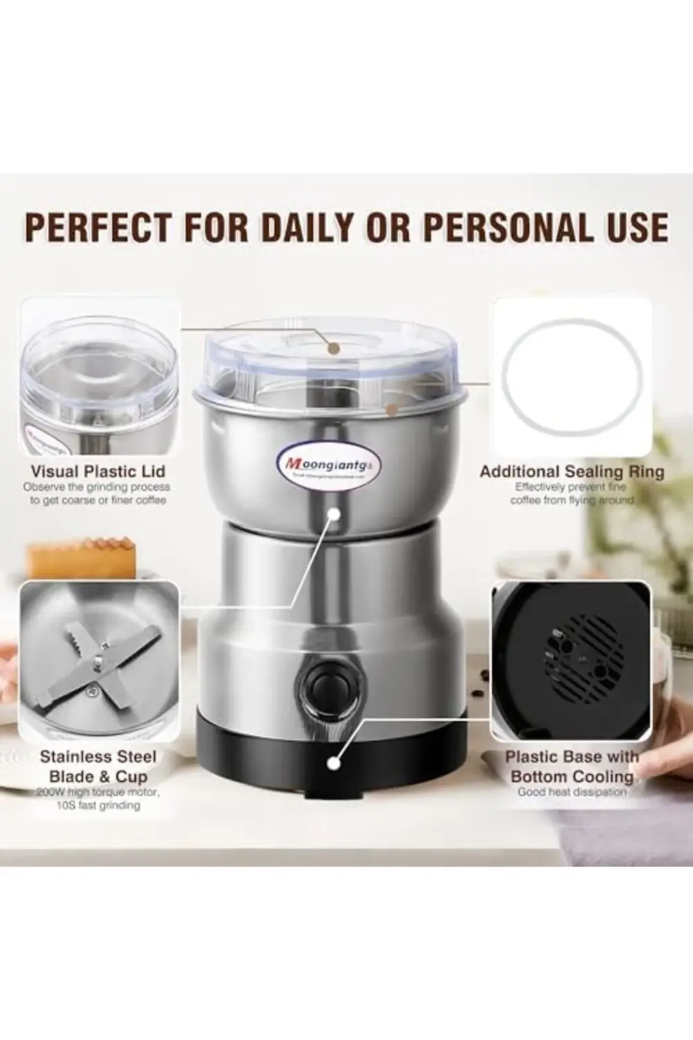 Mini Kahve Öğütücü Elektrikli 10s Hızlı Öğütücü Çok İşlevli Parça