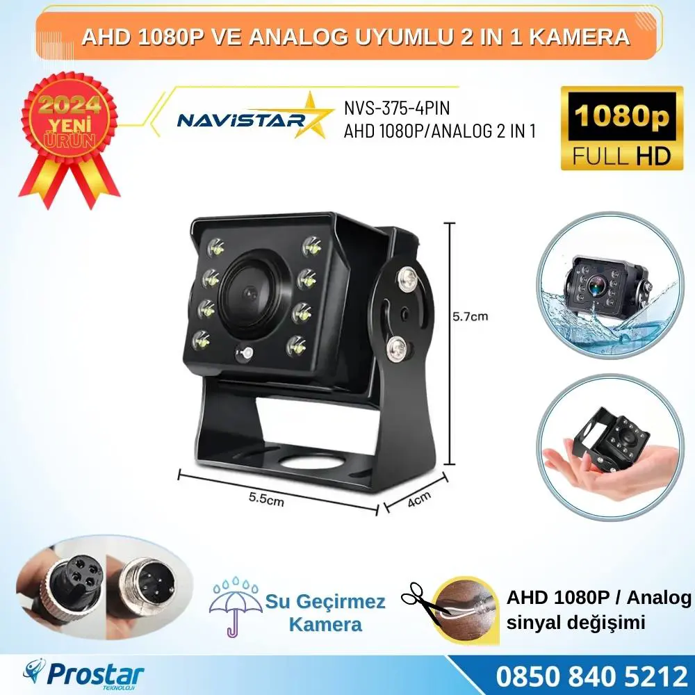 Mini Kamera AHD 1080P ve Analog Pal Çevirilebilir Gece Görüşlü Me