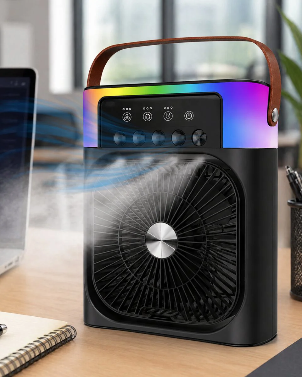 Mini Klima Fan Buharlı Soğutucu RGB Led Işıklı Taşınabilir Masaüstü Fan