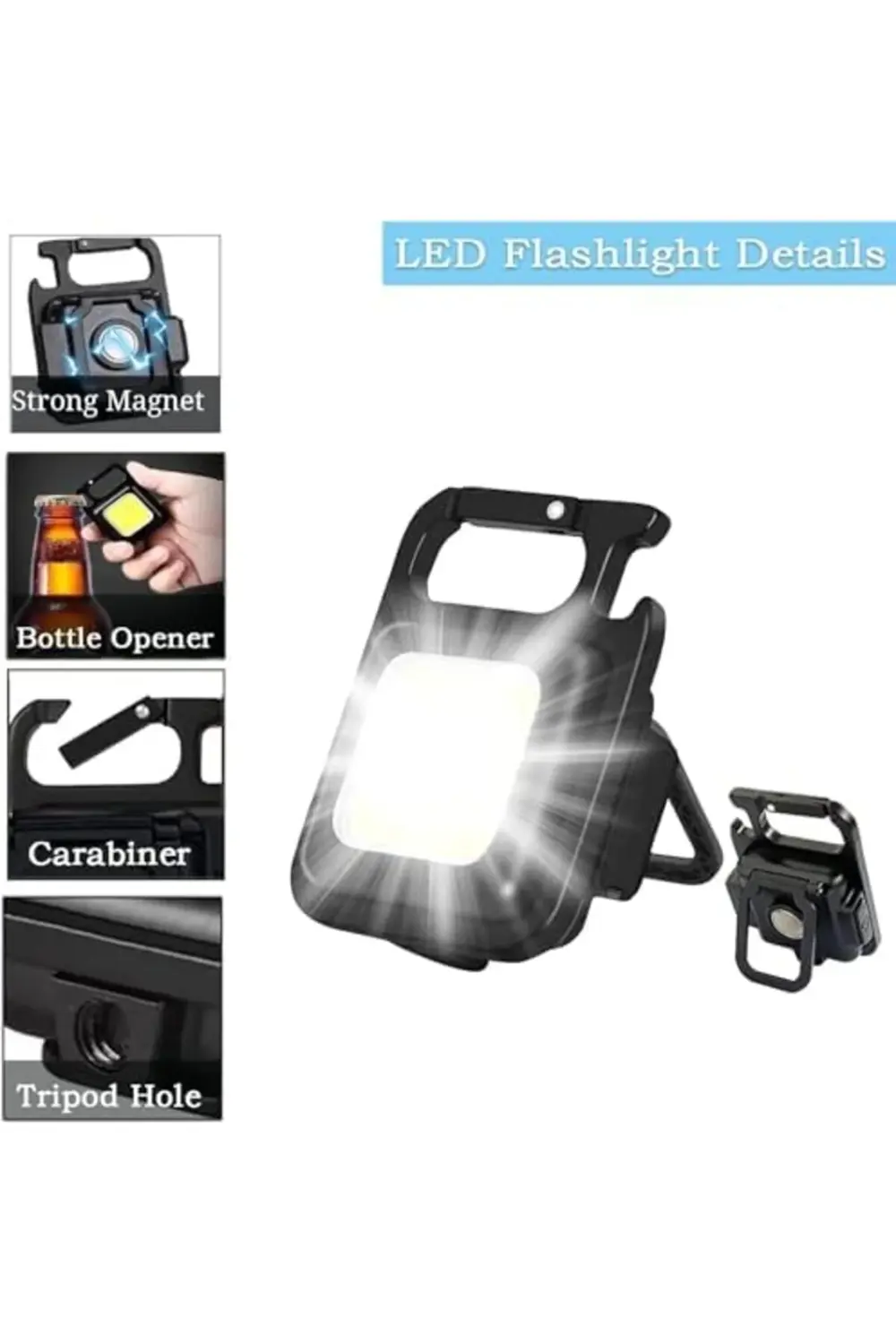 Mini LED COB El Feneri - 30 LED Şarj Edilebilir Anahtarlık, Çok F