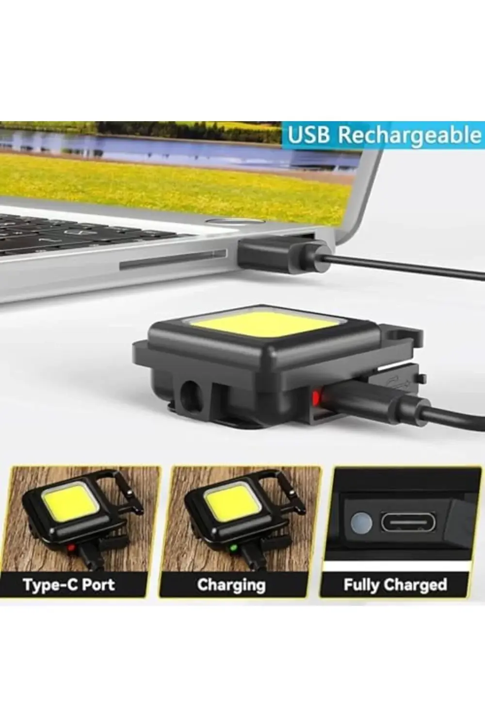 Mini LED COB El Feneri - 30 LED Şarj Edilebilir Anahtarlık, Çok F