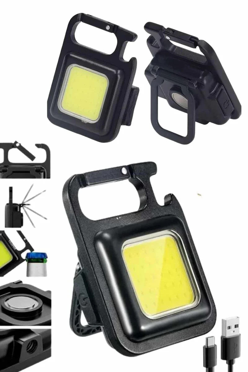 Mini LED Kamp Çadır Lambası - Şarjlı El Feneri, Mıknatıslı Anahtarlık