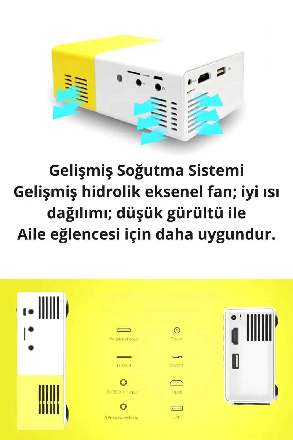 Mini LED Projeksiyon Cihazı 600 Lümen Ev Sinema Sistemi Hdmi USB