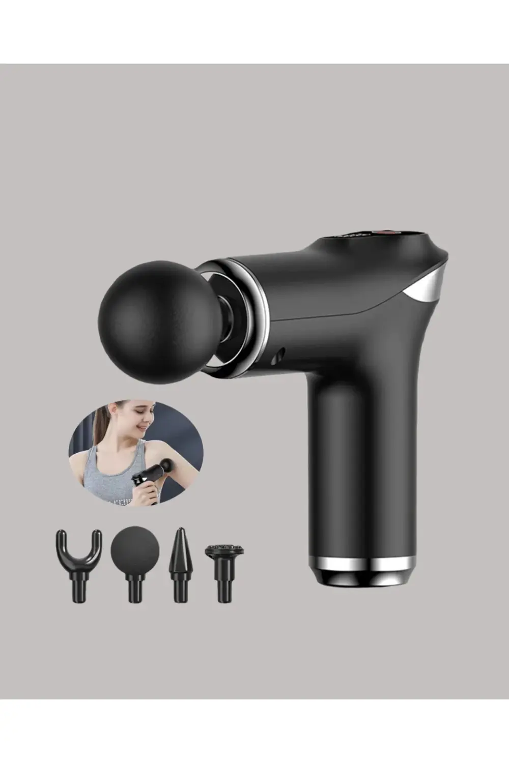 Mini Masaj Tabancası 4 Başlık 6 Hız Ayarlı