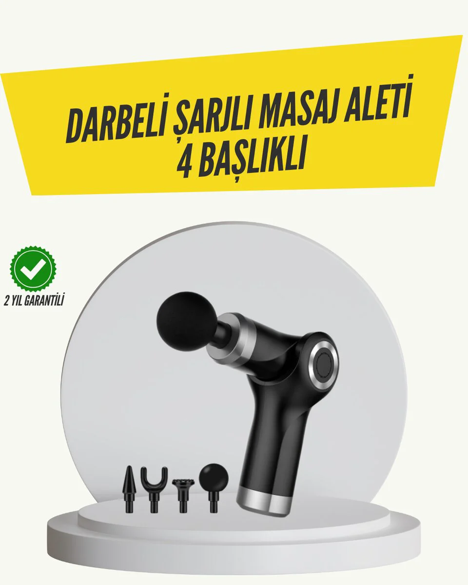 Mini Masaj Tabancası 4 Başlık 6 Hız - Derin Doku Masajı ve Kas Rahatlatma