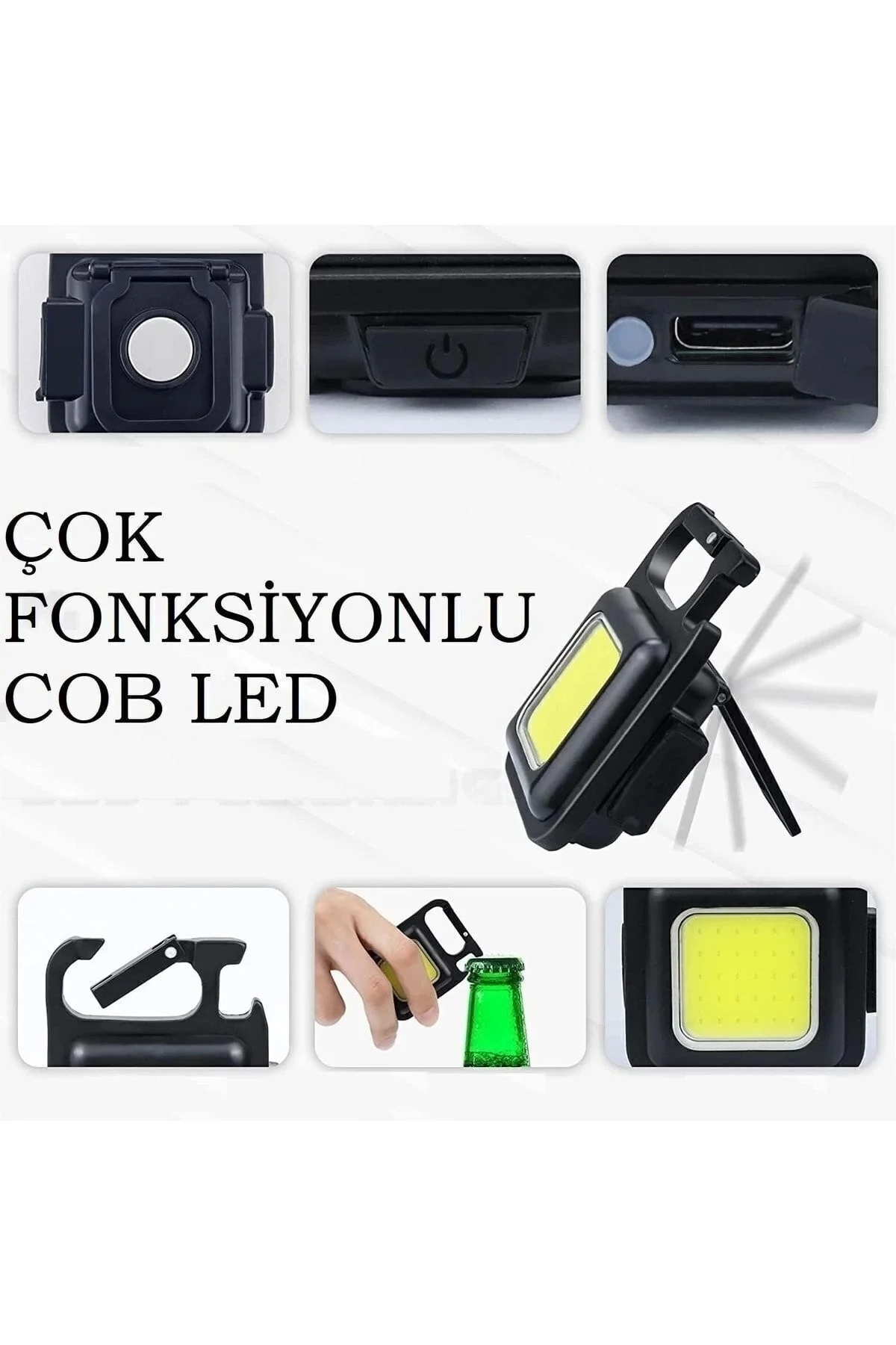 Mini Metal LED El Feneri, Anahtarlık, Su Geçirmez, Mıknatıslı, USB Şarjlı