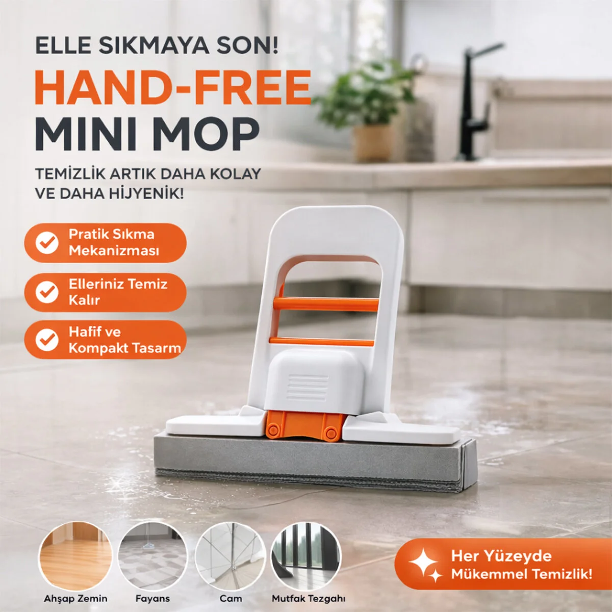 Mini Mop 180° Temizlik Aparatı Tezgah - Pencere - Cam - Zemin