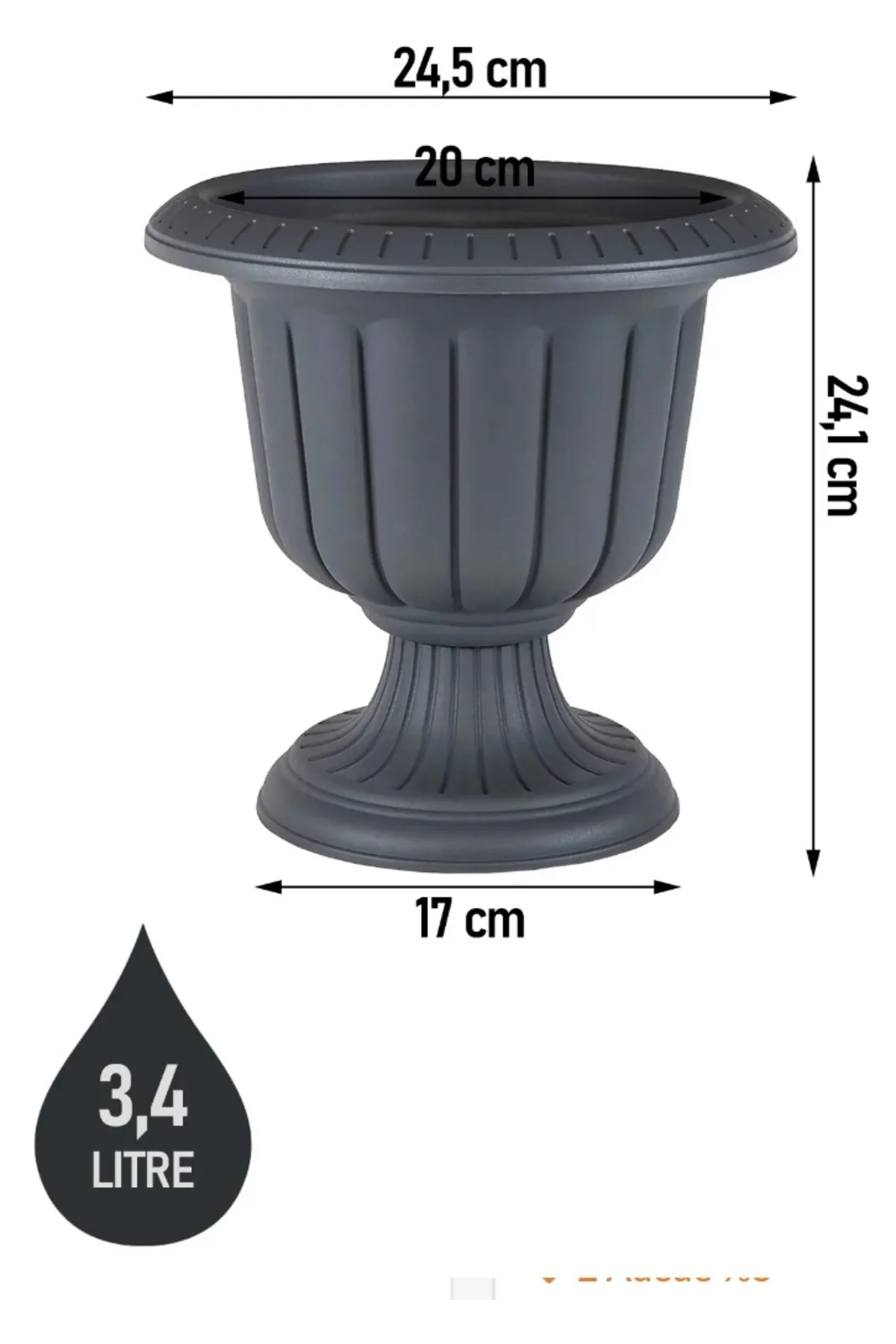 Mini Nergis Saksı 3.4 litre No 3 Antrasit Renk - Görsel 2