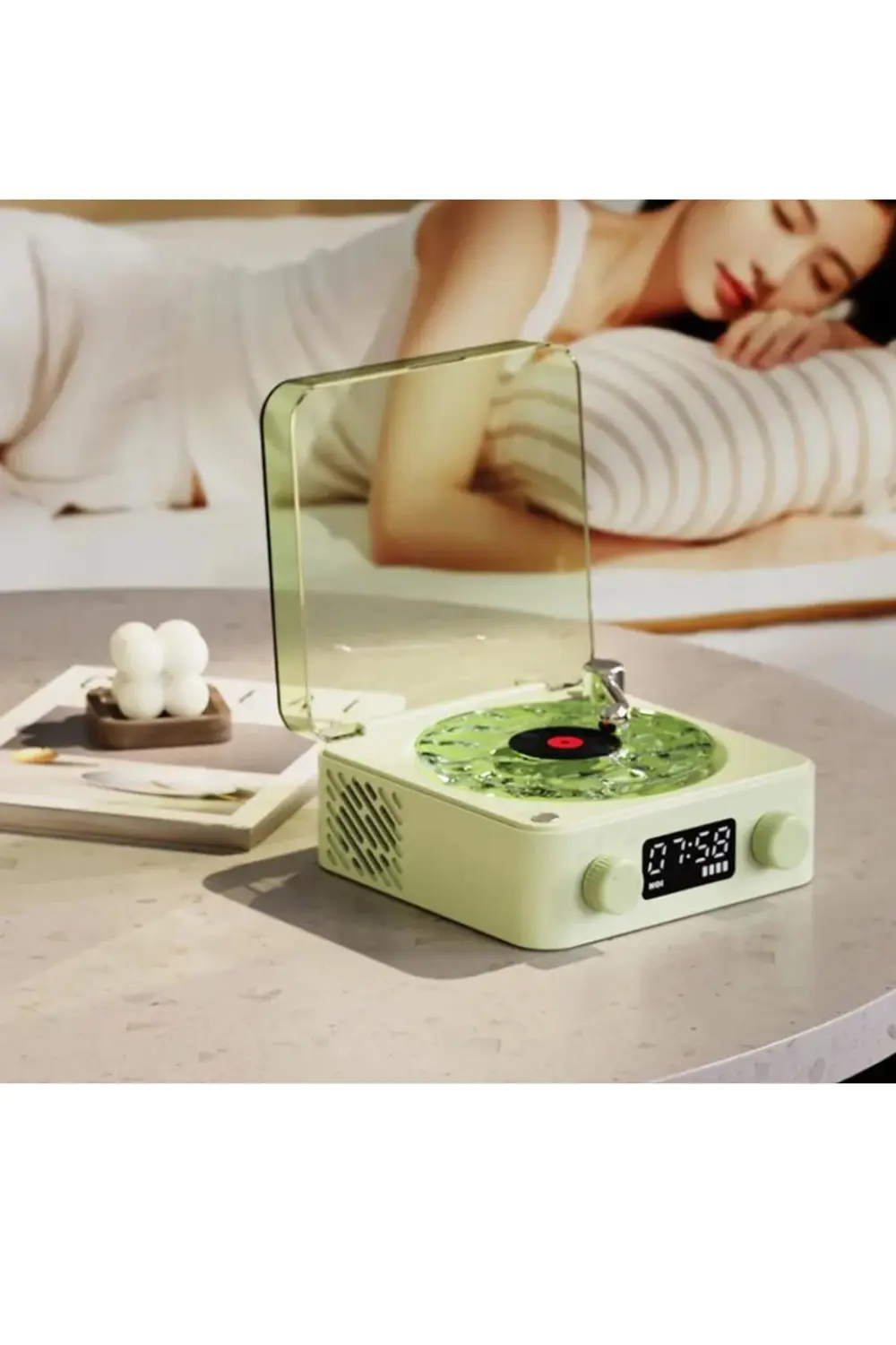 Mini Nostalji Plak Görünüm Dekor Waves Bluetooth Işıklı Müzik Çal