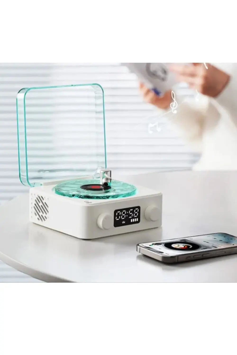 Mini Nostalji Plak Görünüm Dekor Waves Bluetooth Işıklı Müzik Çal