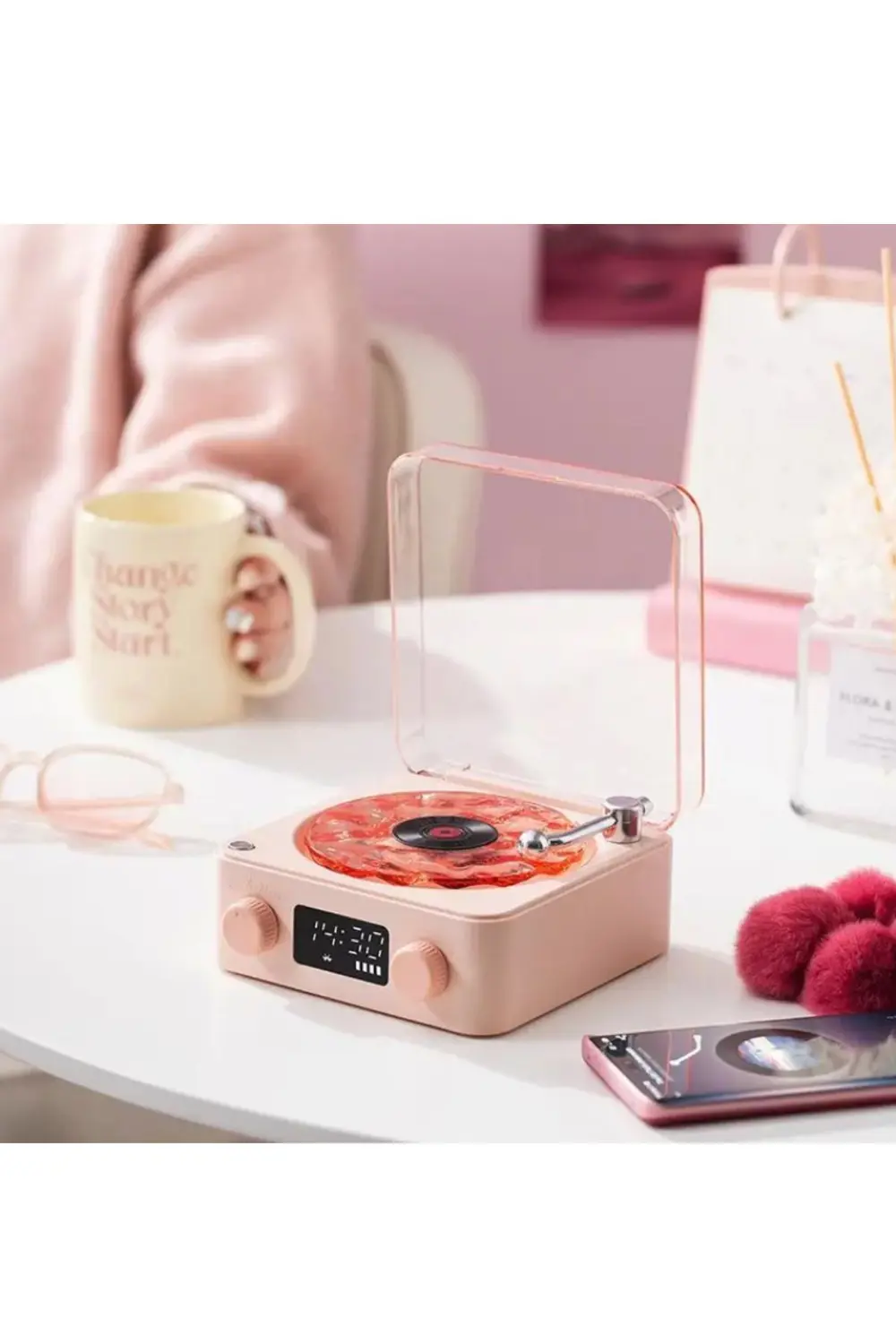 Mini Nostalji Plak Görünüm Dekor Waves Bluetooth Işıklı Müzik Çal