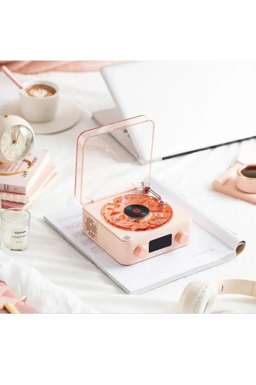 Mini Nostalji Plak Görünüm Dekor Waves Bluetooth Işıklı Müzik Çal