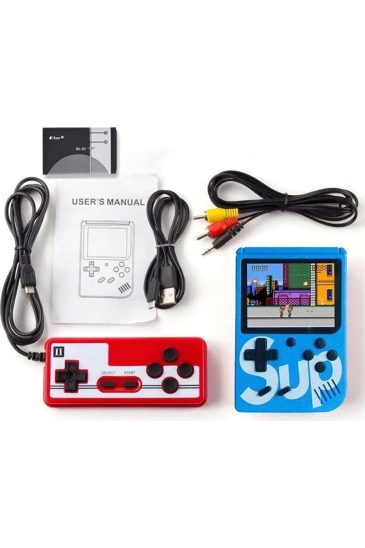 Mini oyun konsolu çift kollu mavi renk nostalji oyunlarıyla Bluetooth desteği olmadan Fiyatı, Yorumları ve Özellikleri