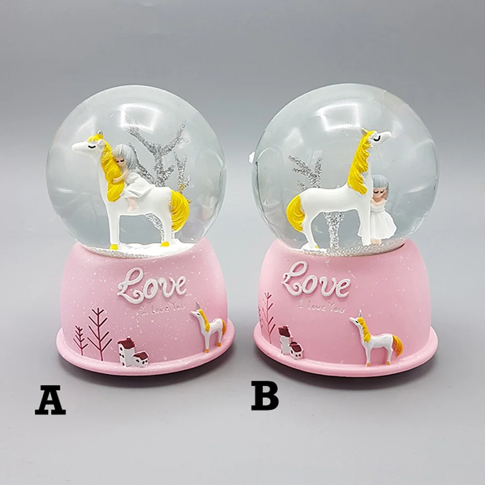 Mini Pembe Kar Küresi - Sevimli Unicorn ve Kız Tasarımlı - Işıklı Fiyatı, Yorumları ve Özellikleri