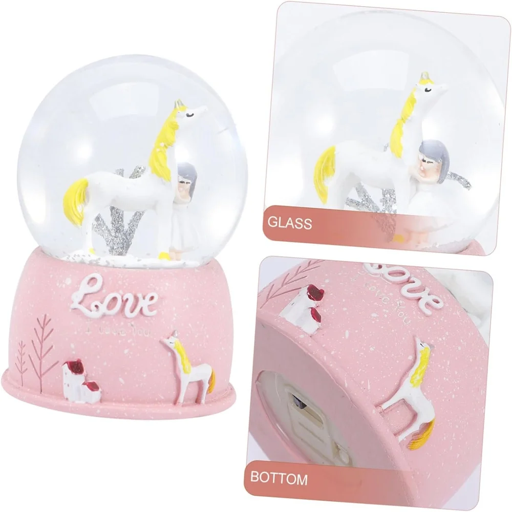 Mini Pembe Kar Küresi - Sevimli Unicorn ve Kız Tasarımlı - Işıklı Fiyatı, Yorumları ve Özellikleri