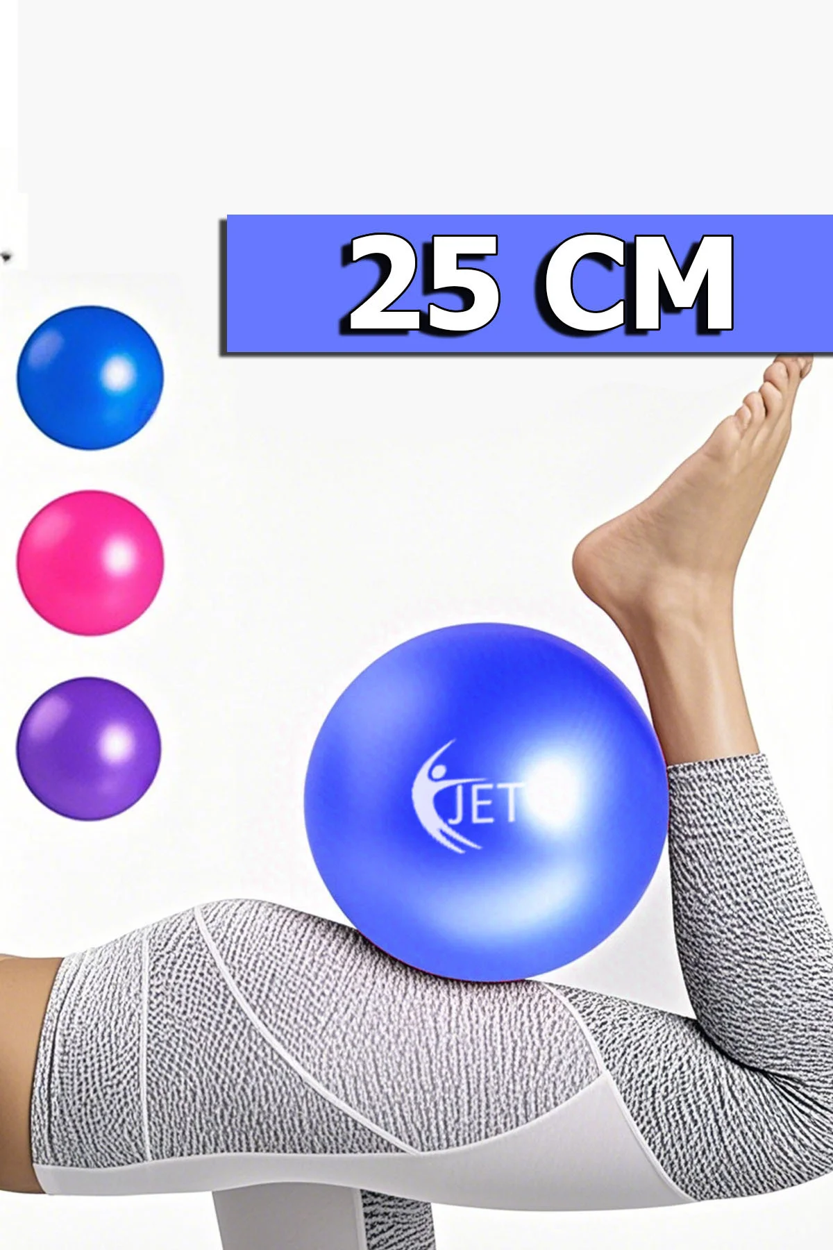 Mini Pilates Topu 25 Cm Plates Denge Topu ve Şişirme Çubuğu Mavi