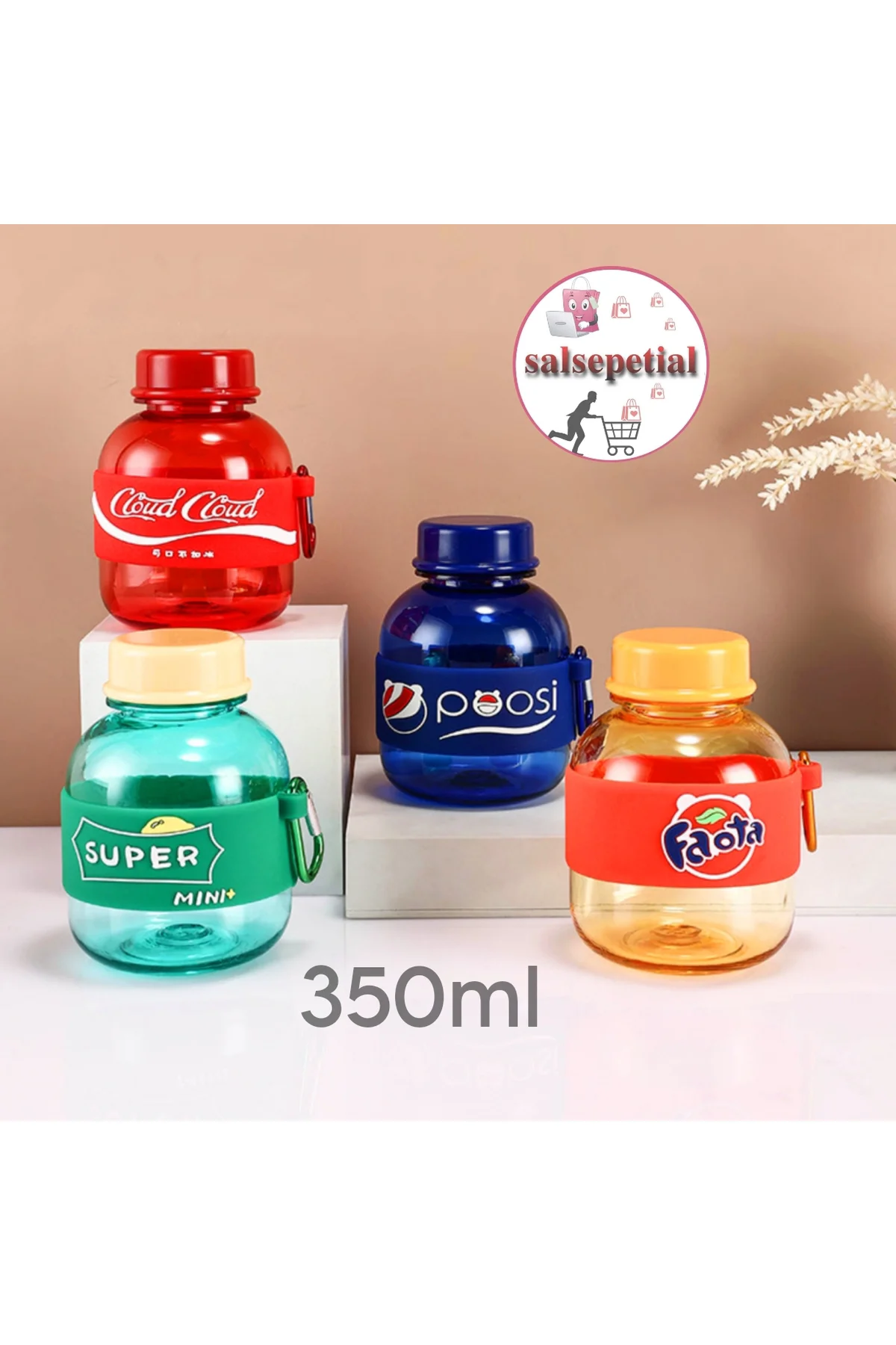 Mini Renkli Su Şişesi 350ml Figürlü Renkli Mini Suluk Matara 350m