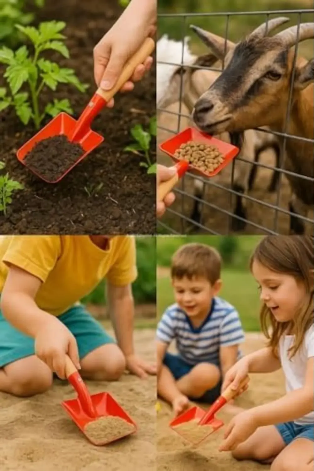 Mini Saplı Bahçe Küreği, Renkli Metal Başlık, Ahşap Sap, Hobi Bah