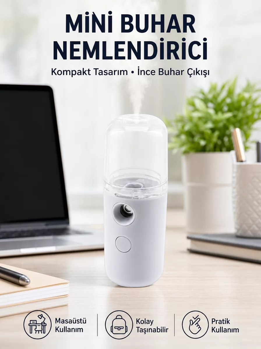 Mini Şarjlı Buhar Nemlendirici – Kablosuz, Taşınabilir ve Cilt Bakımında Yeni Nesil Çözüm