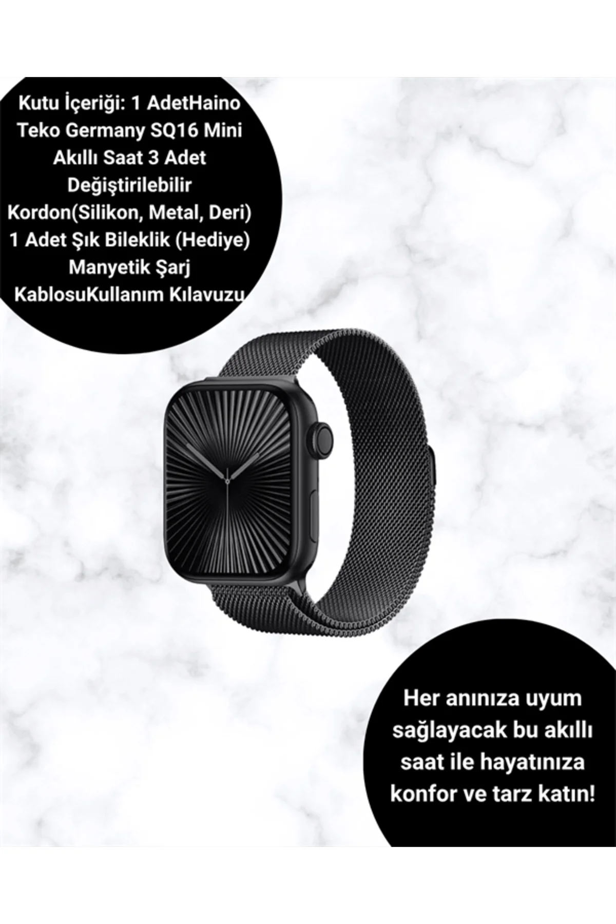Mini Series 10 Akıllı Saat | 3 Kordon + Bileklik Hediyeli, Tüm Telefonlarla Uyumlu