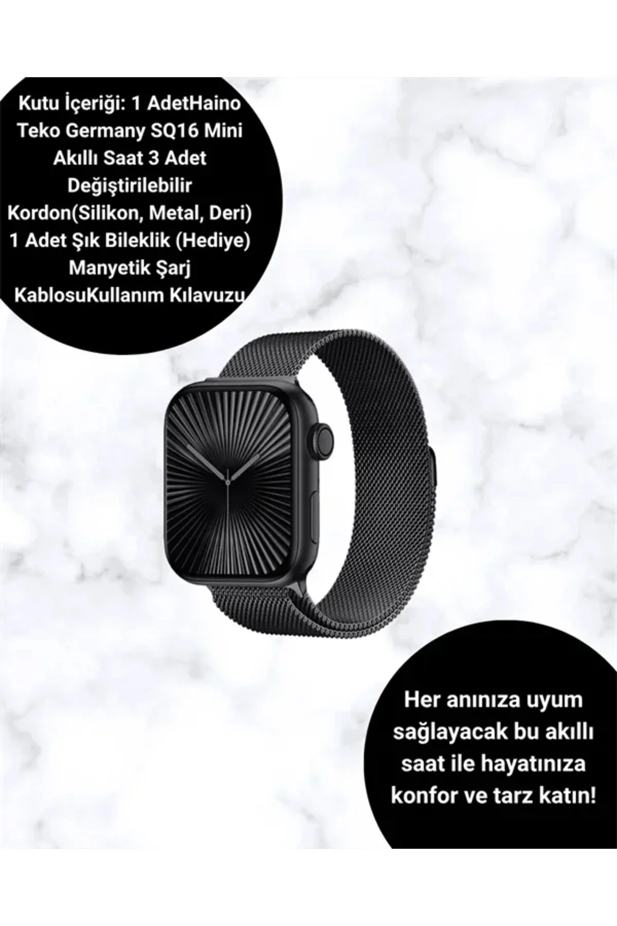 Mini Series 10 Akıllı Saat | 3 Kordon + Bileklik Hediyeli, Tüm Telefonlarla Uyumlu