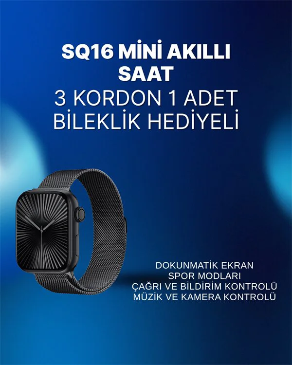 Mini Series 10 Akıllı Saat SQ-16 - 3 Kordon + Bileklik Hediyeli Tüm Telefonlarla Uyumlu