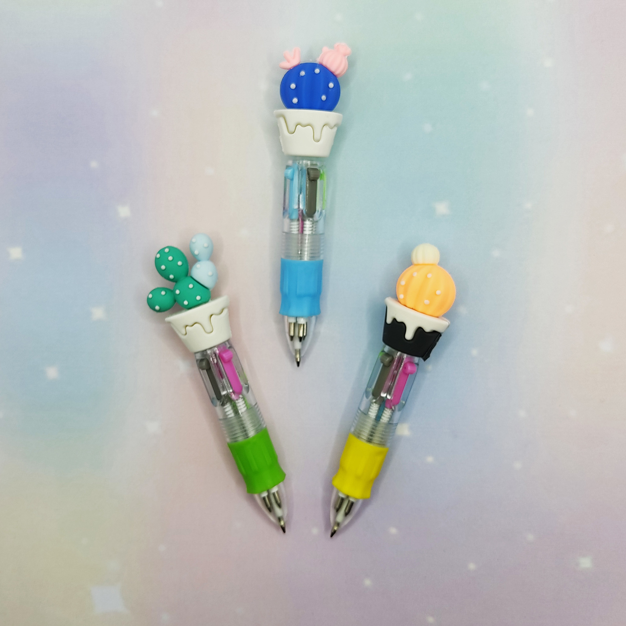 Limmy Mini Şirin Kaktüsler Çoklu 4 Renkli Tükenmez Kalem - 3 Adet 